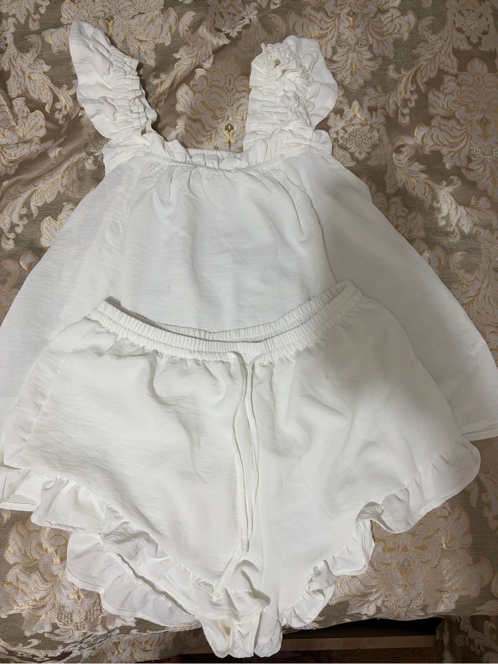 White Ruffle Tank and Shorts Set